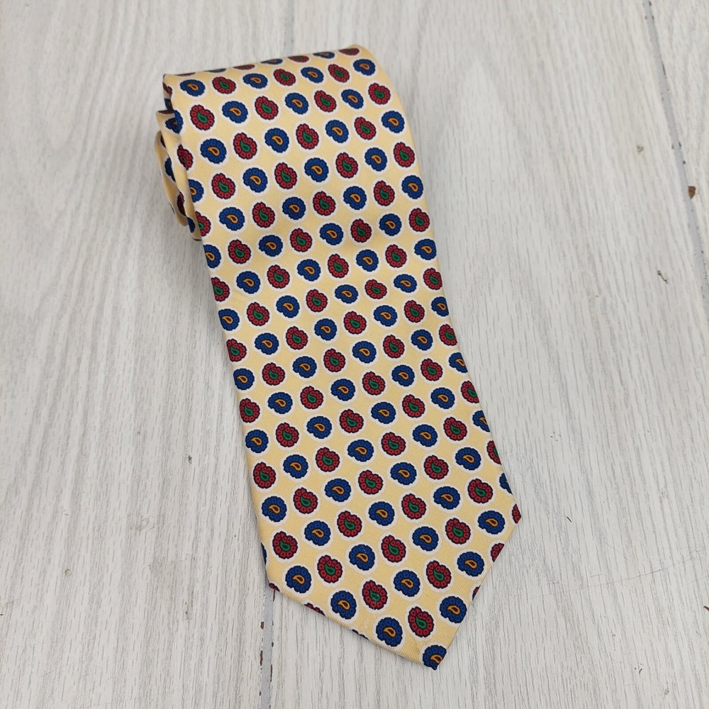 Robert Talbott Necktie Mens OS Yellow Blue Red Paisley Medallion Silk USA Made